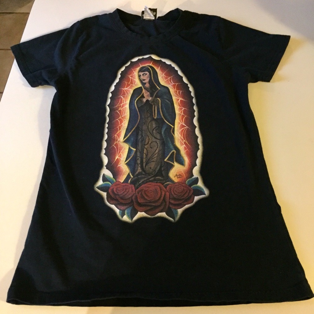 Goth style Guadalupe/Virgin Mary Prayer Black Tee